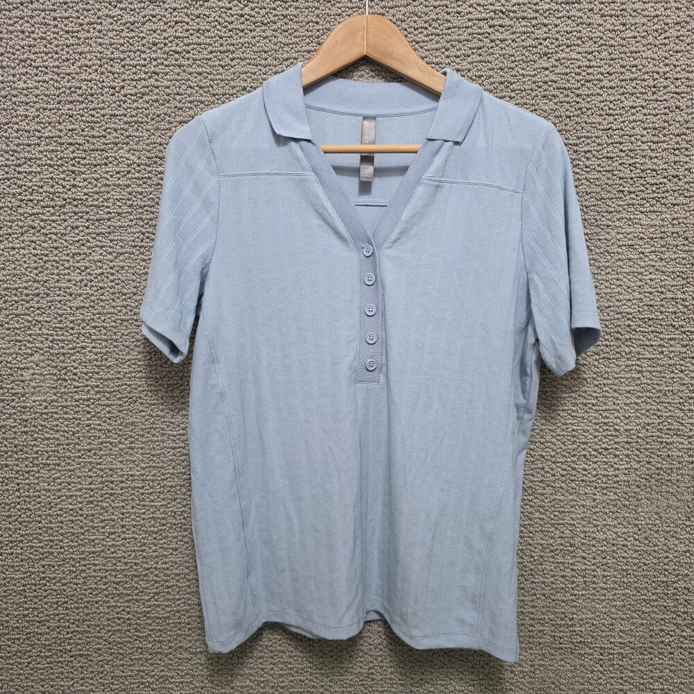 MONDETTA Women's Light Blue Ribbed Knit Polo Shirt Size L